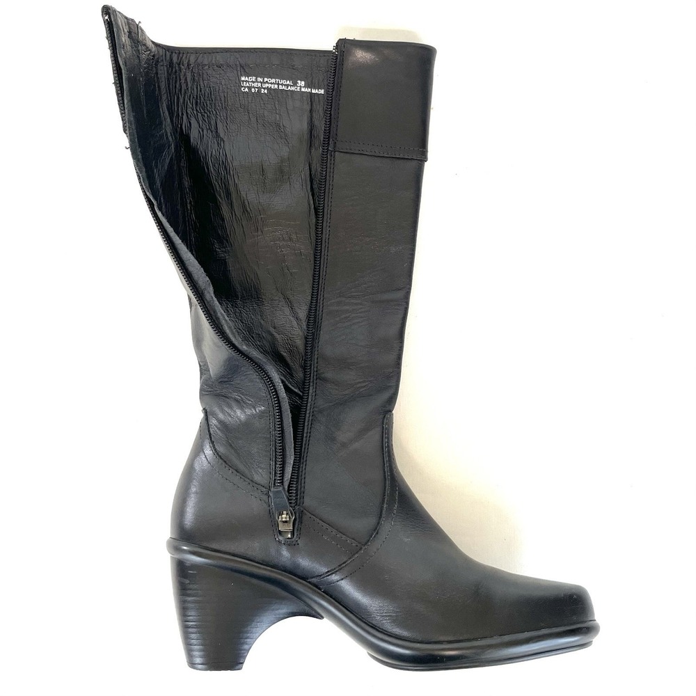 Dansko Risa Black Leather Tall Boots Womens 38 US 7.5-8 Heeled Zip - Picture 9 of 11